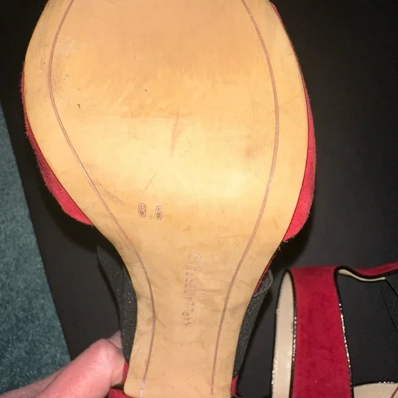 Karl Lagerfeld Paris T Strap Rosalie Red Suede Heels Size 8.5 - Picture 10 of 11